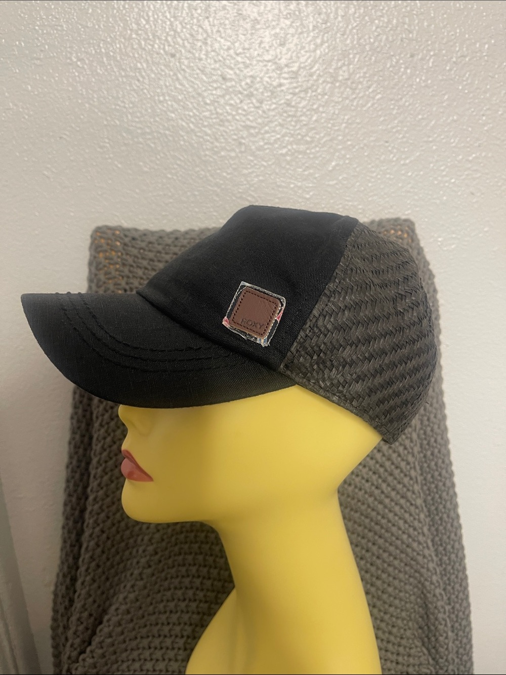 Roxy Black Front Woven-Side Trucker Cap